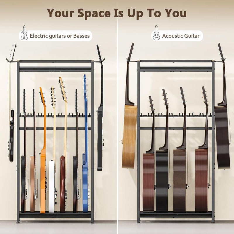 Vantimo Guitar Stand, Guitar Rack Holder for Acoustic Guitar, Electric Guitar, Bass Display Stand, Multiple Guitar Rack Holder for 7-9 Guitars, Guitar Amp Accessories, for Home Music Studio, Black - Image 5